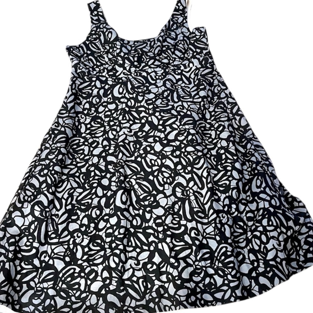 Anthropologie Fei Summer Sundress, Black & Grey Graphic Floral Print, sz 6